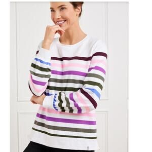 Talbots Cozy Crush Crewneck Sweatshirt Glorious Stripe Casual Women's Sz XS